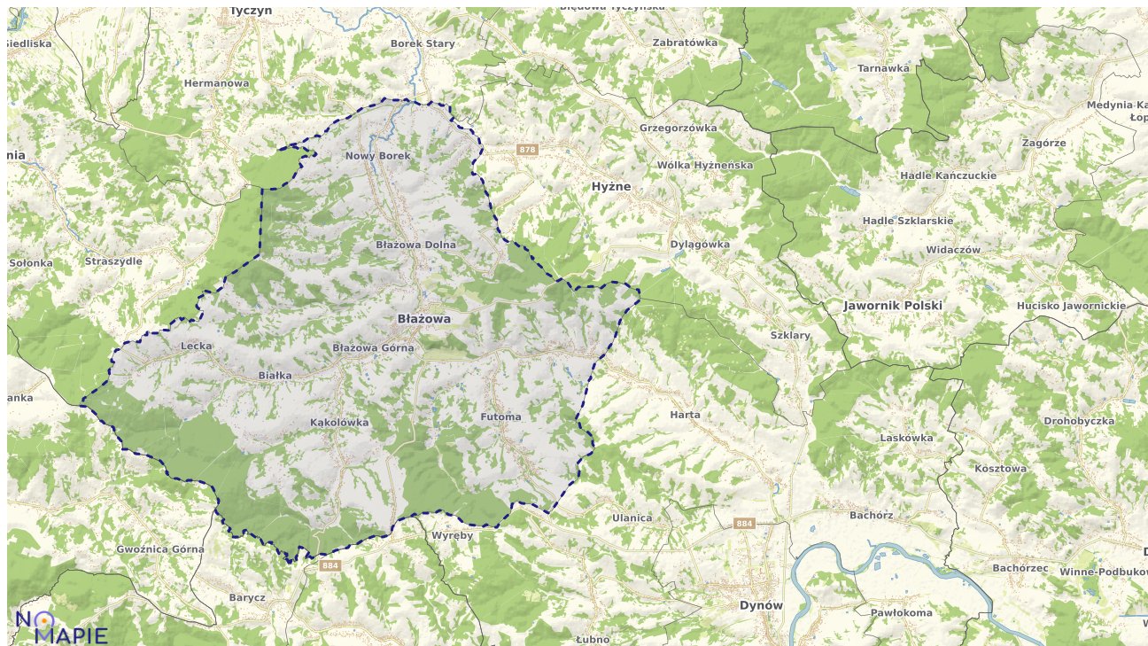 Mapa obszarów ochrony przyrody Błażowej