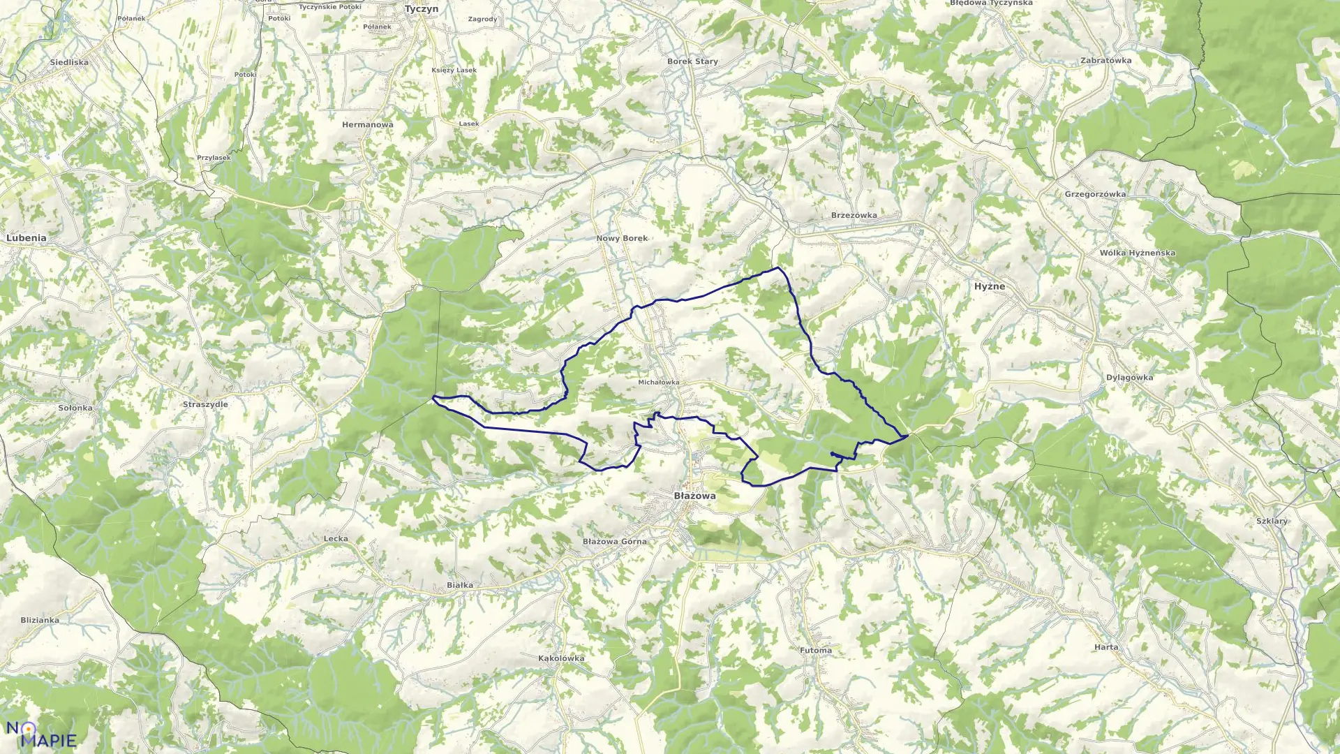 Mapa obrębu Błażowa Dolna w gminie Błażowa