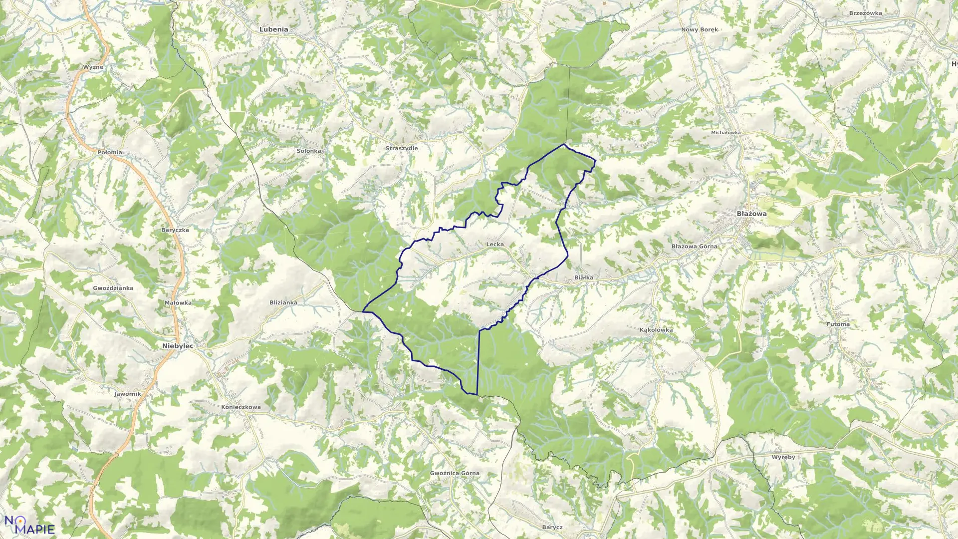 Mapa obrębu Lecka w gminie Błażowa