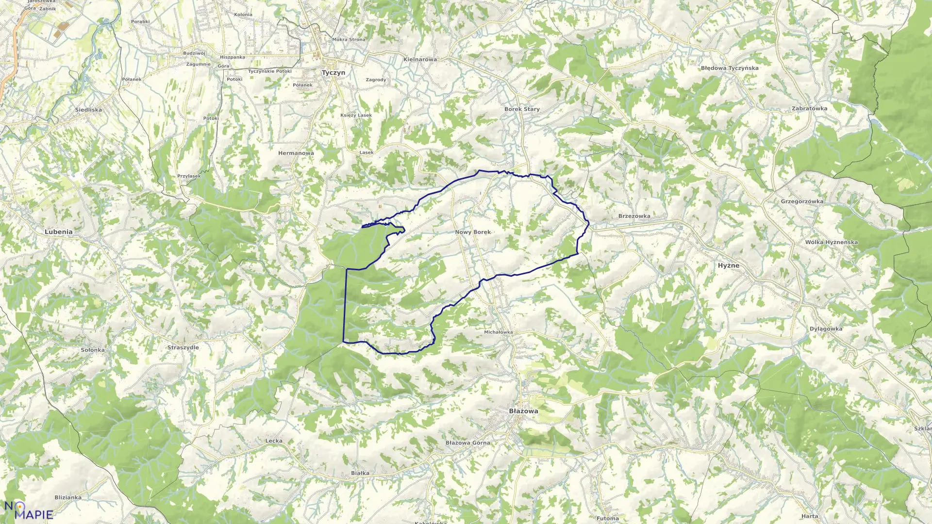 Mapa obrębu Nowy Borek w gminie Błażowa